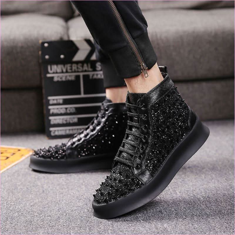 Pleasures and Sins Luxury Leather High-top Shoes with Studded Details - Pleasures and Sins