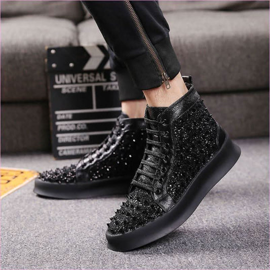 Pleasures and Sins Luxury Leather High-top Shoes with Studded Details - Pleasures and Sins
