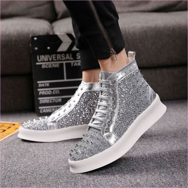 Pleasures and Sins Luxury Leather High-top Shoes with Studded Details - Pleasures and Sins