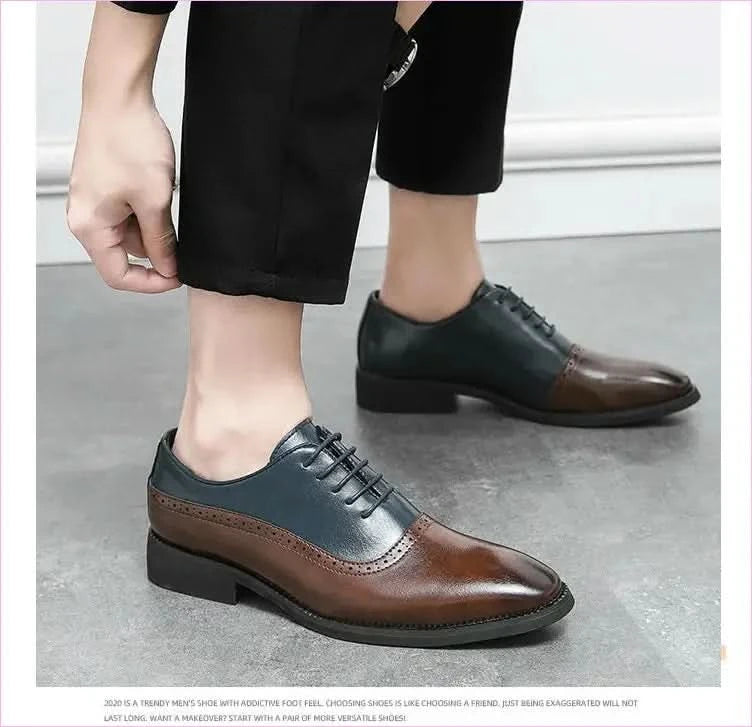 Pleasures and Sins Men’s Business Double Color Block Brogue Style Shoes - Pleasures and Sins