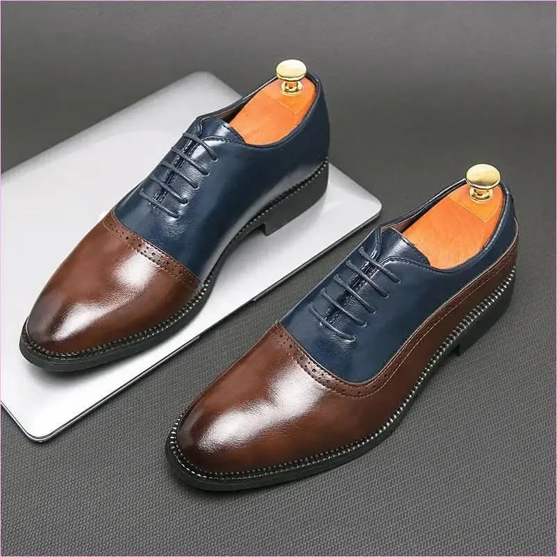 Pleasures and Sins Men’s Business Double Color Block Brogue Style Shoes - Pleasures and Sins
