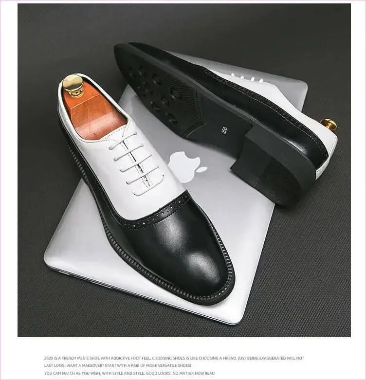 Pleasures and Sins Men’s Business Double Color Block Brogue Style Shoes - Pleasures and Sins