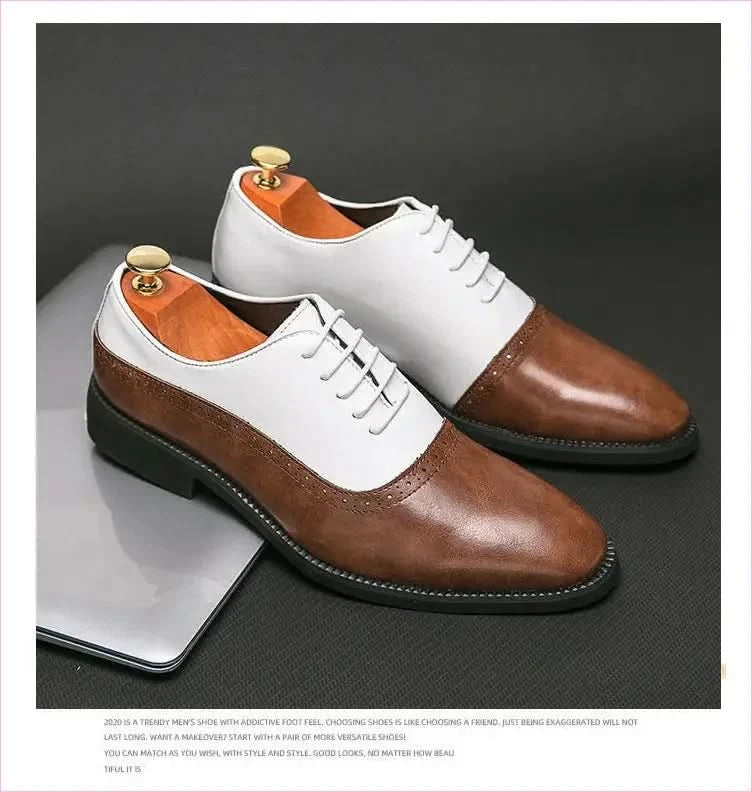 Pleasures and Sins Men’s Business Double Color Block Brogue Style Shoes - Pleasures and Sins