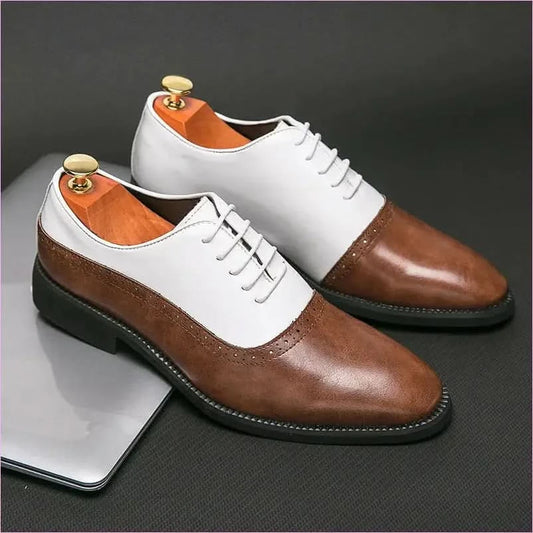 Pleasures and Sins Men’s Business Double Color Block Brogue Style Shoes - Pleasures and Sins
