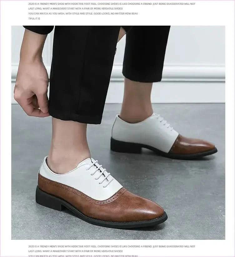 Pleasures and Sins Men’s Business Double Color Block Brogue Style Shoes - Pleasures and Sins