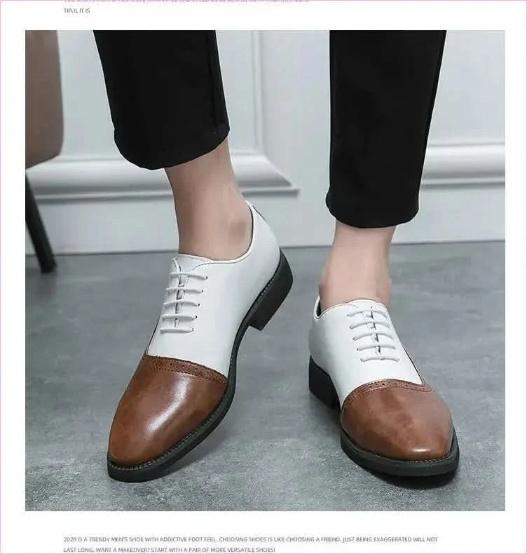Pleasures and Sins Men’s Business Double Color Block Brogue Style Shoes - Pleasures and Sins