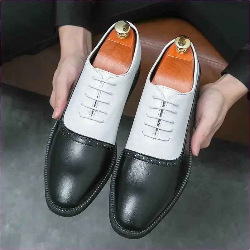 Pleasures and Sins Men’s Business Double Color Block Brogue Style Shoes - Pleasures and Sins