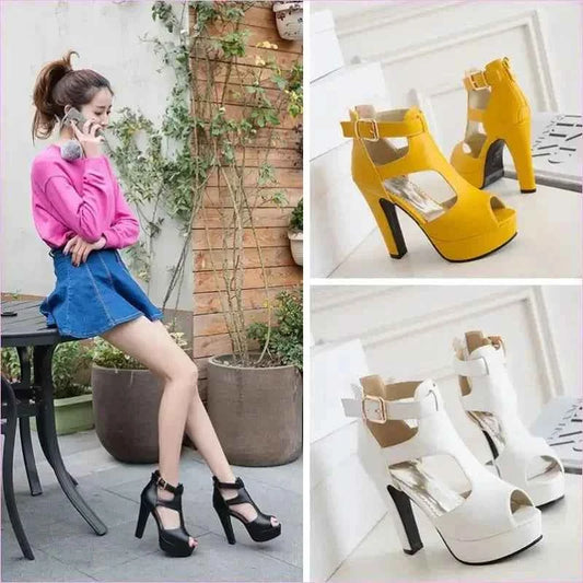 Pleasures and Sins Plus Size Peep Toe Strappy Platform Heel Sandals - Pleasures and Sins
