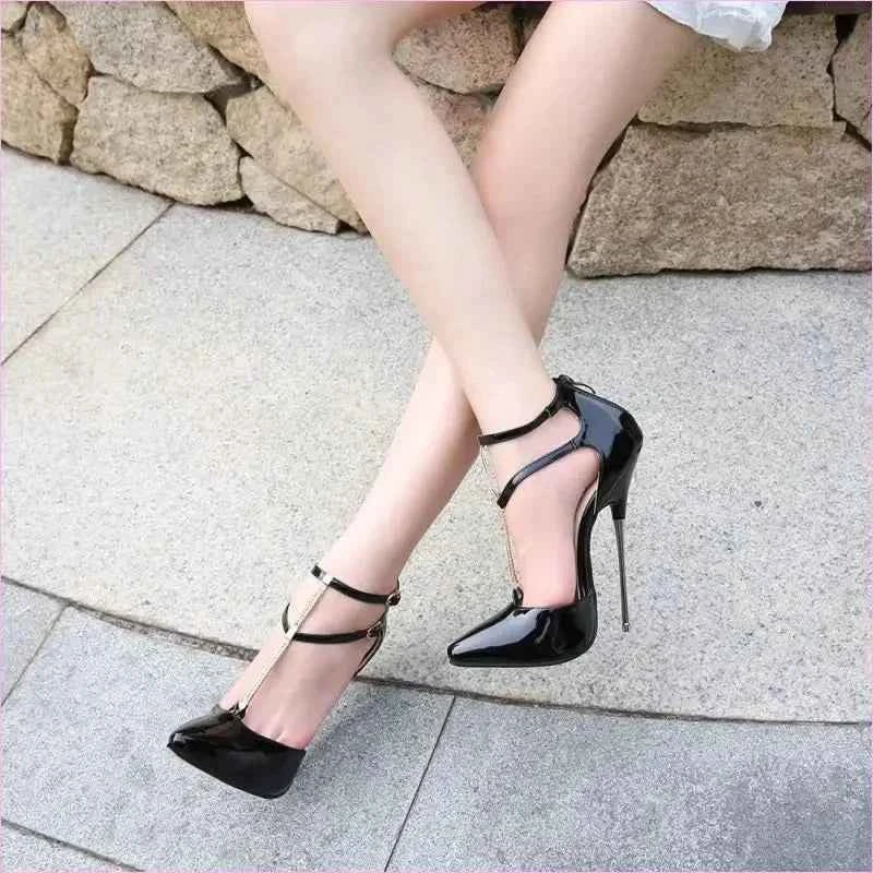 Plus Size Metal Heel Strappy Shoes for Bold Fashion - Pleasures and Sins