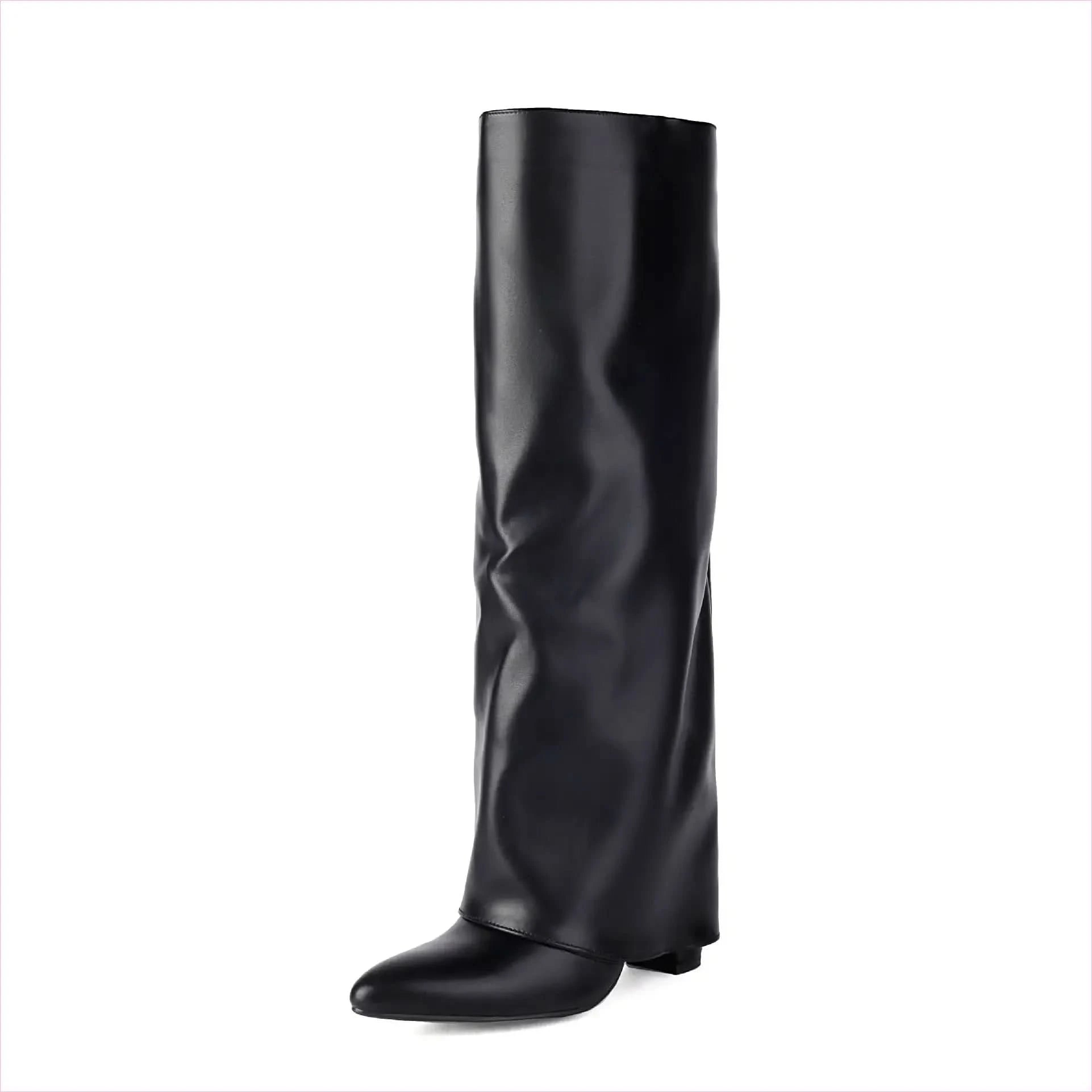 Plus Size Unisex High Heel Fold Over Boots for All Body Types - Pleasures and Sins