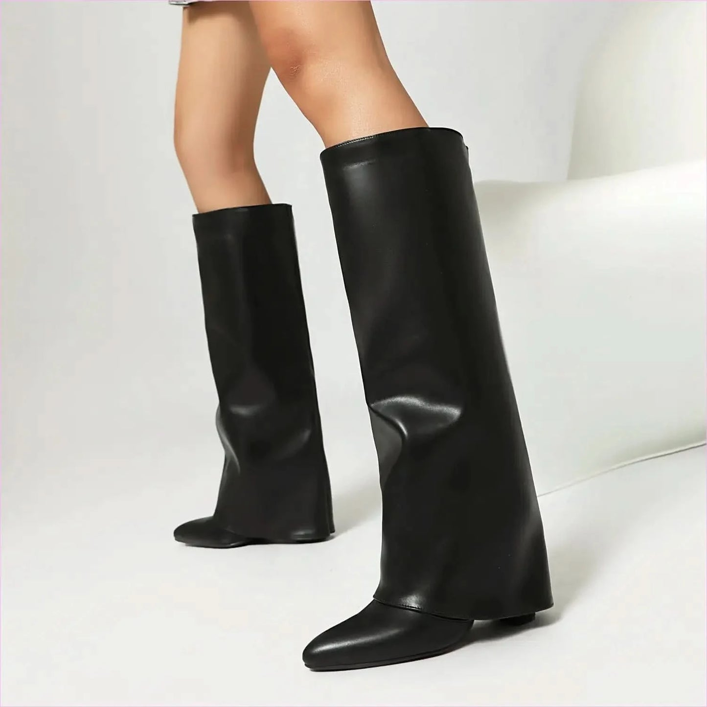 Plus Size Unisex High Heel Fold Over Boots for All Body Types - Pleasures and Sins