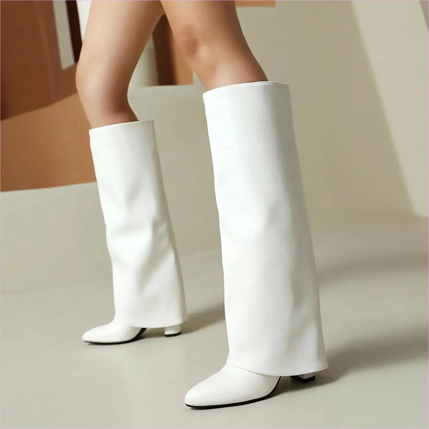 Plus Size Unisex High Heel Fold Over Boots for All Body Types - Pleasures and Sins