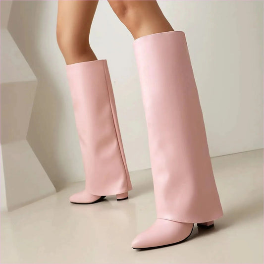 Plus Size Unisex High Heel Fold Over Boots for All Body Types - Pleasures and Sins