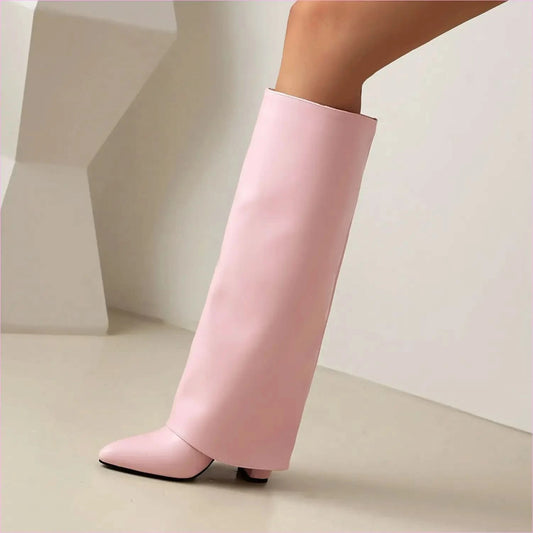 Plus Size Unisex High Heel Fold Over Boots for All Body Types - Pleasures and Sins