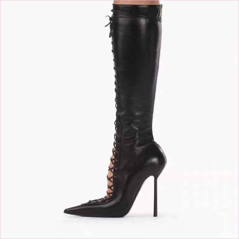 Pointed-toe Cross Lace-up Stiletto Heel Sandal Boots - Pleasures and Sins