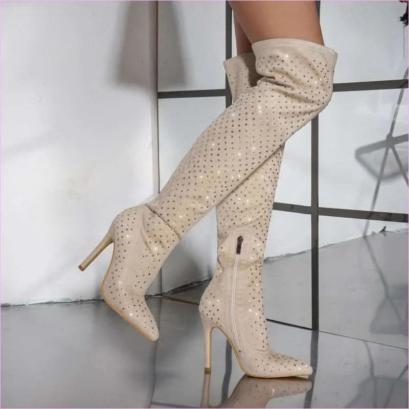Pointed Toe Diamond Sequin Stiletto Boots for a Glam Look - Pleasures and Sins