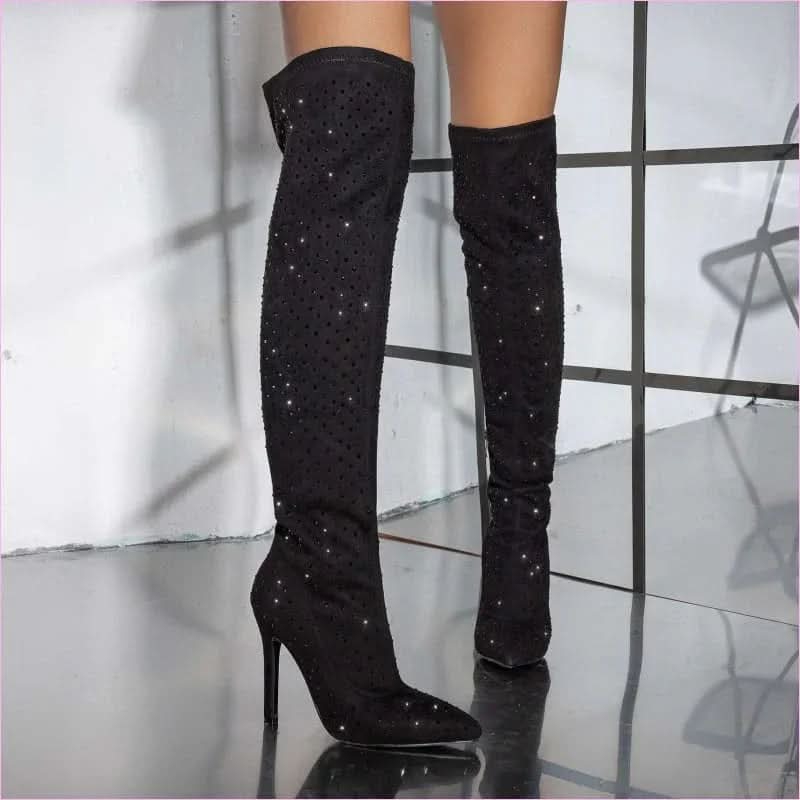 Pointed Toe Diamond Sequin Stiletto Boots for a Glam Look - Pleasures and Sins