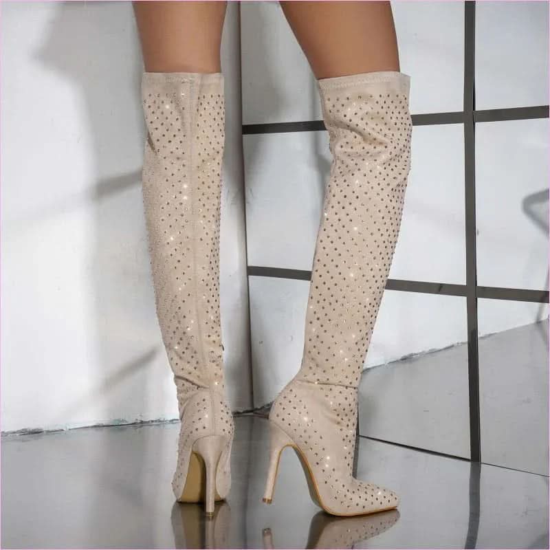 Pointed Toe Diamond Sequin Stiletto Boots for a Glam Look - Pleasures and Sins