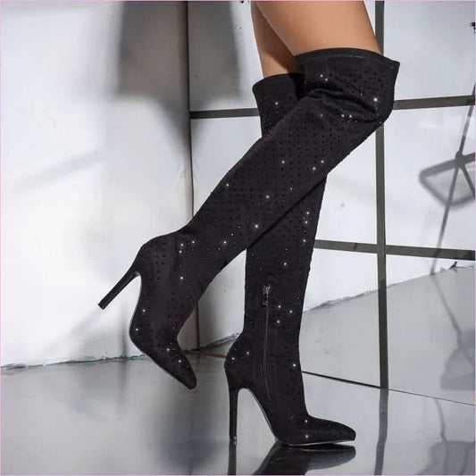 Pointed Toe Diamond Sequin Stiletto Boots for a Glam Look - Pleasures and Sins