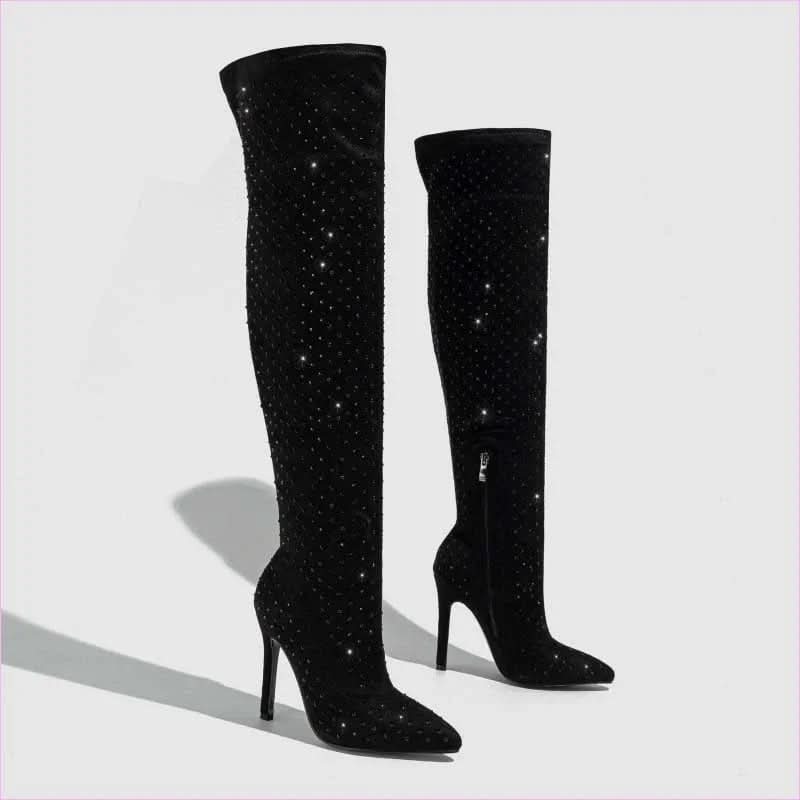 Pointed Toe Diamond Sequin Stiletto Boots for a Glam Look - Pleasures and Sins