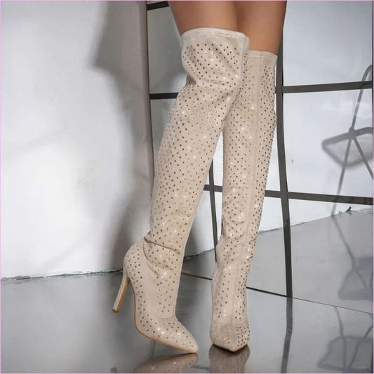 Pointed Toe Diamond Sequin Stiletto Boots for a Glam Look - Pleasures and Sins
