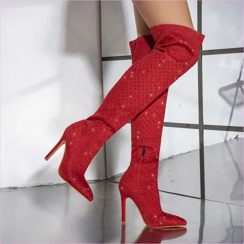 Pointed Toe Diamond Sequin Stiletto Boots for a Glam Look - Pleasures and Sins