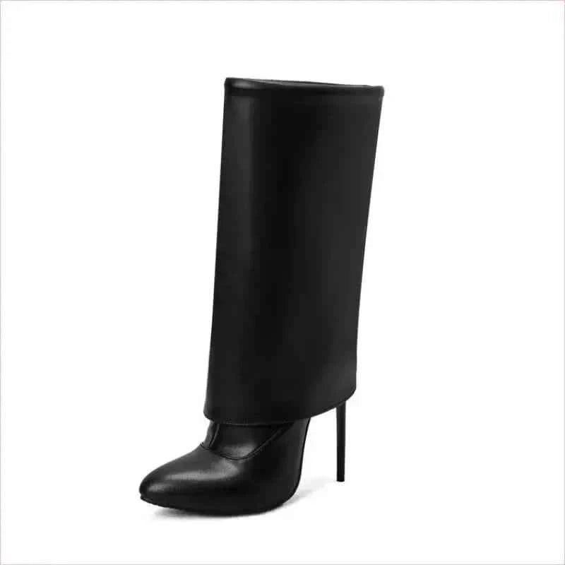 Pointed Toe Knee-high Fold OverBoots with Zipper - Pleasures and Sins