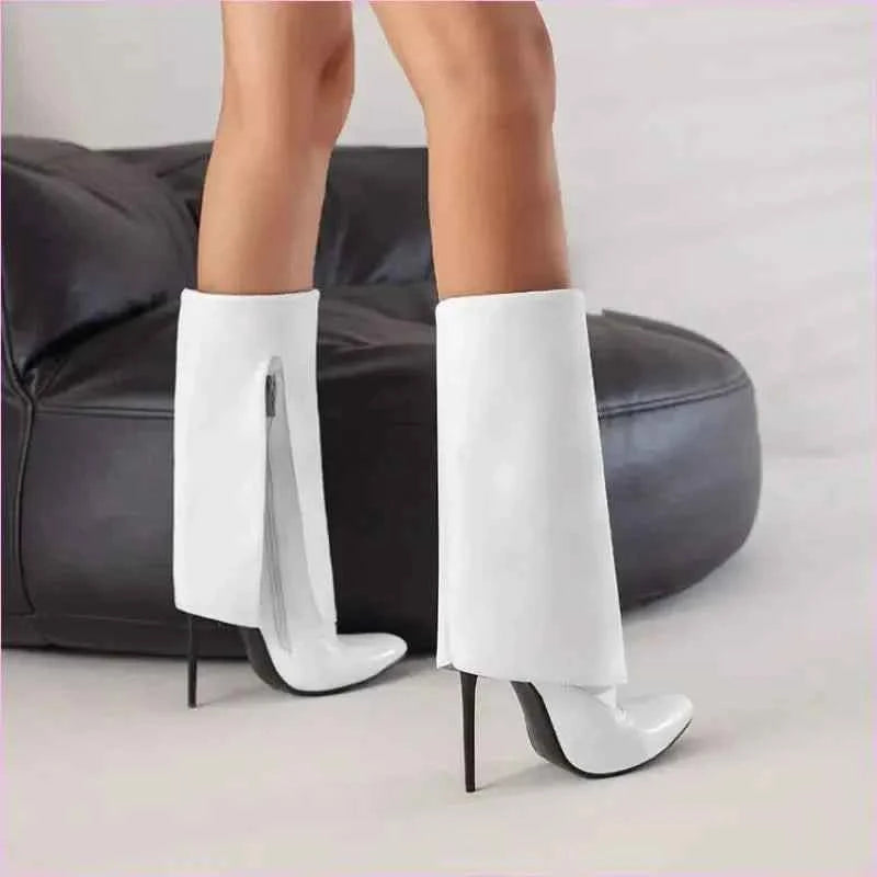Pointed Toe Knee-high Fold OverBoots with Zipper - Pleasures and Sins