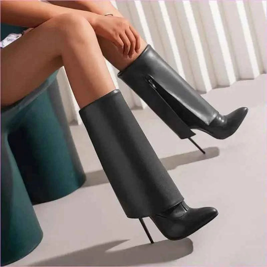 Pointed Toe Knee-high Fold OverBoots with Zipper - Pleasures and Sins