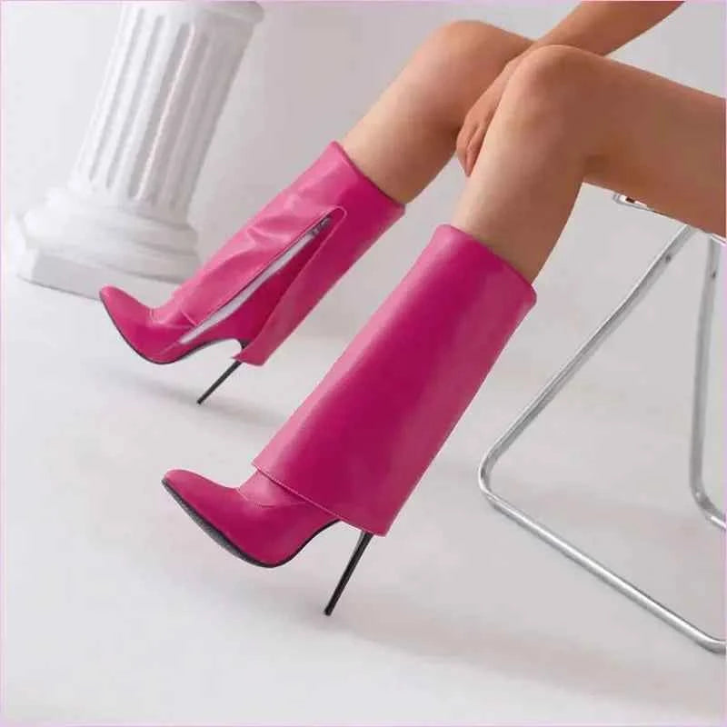 Pointed Toe Knee-high Fold OverBoots with Zipper - Pleasures and Sins