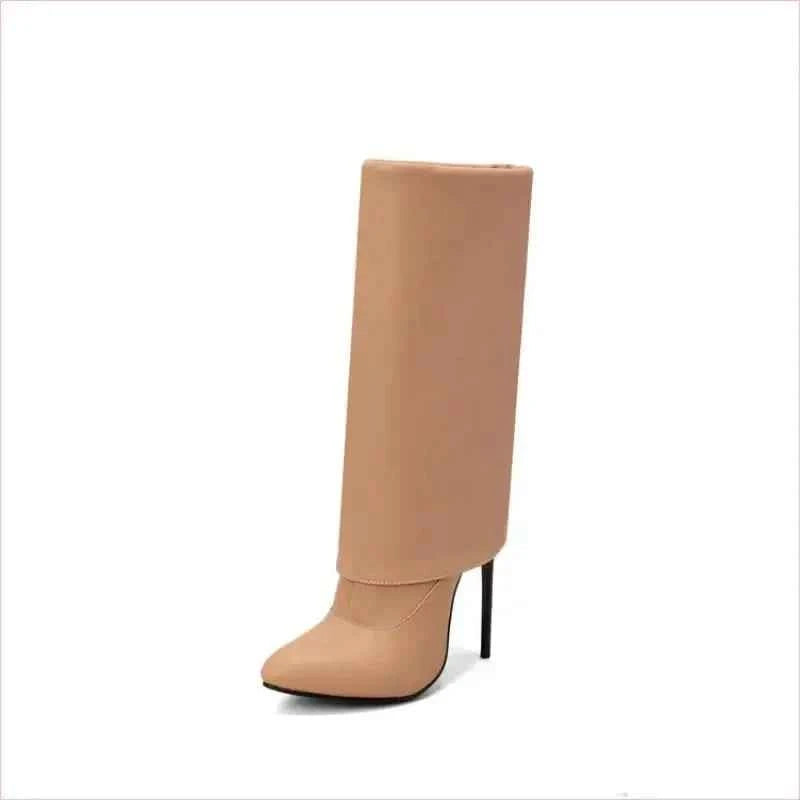 Pointed Toe Knee-high Fold OverBoots with Zipper - Pleasures and Sins