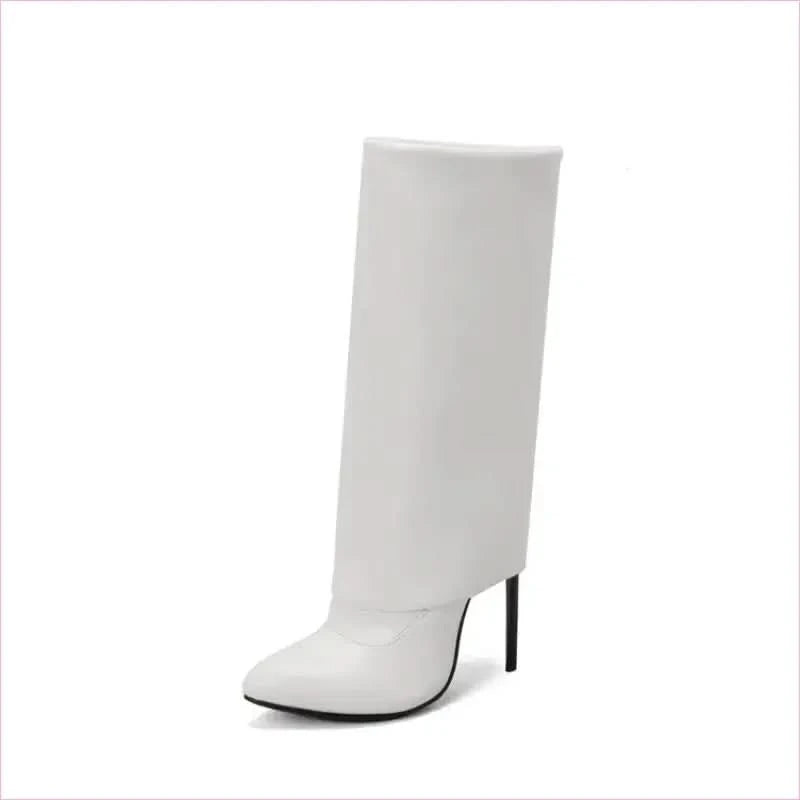 Pointed Toe Knee-high Fold OverBoots with Zipper - Pleasures and Sins