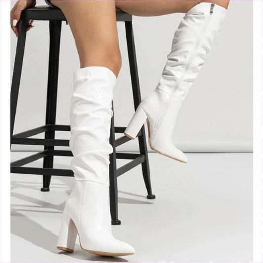 Pointed Toe Knee Length Boots with Zip Design and Sky-high Heels - Pleasures and Sins