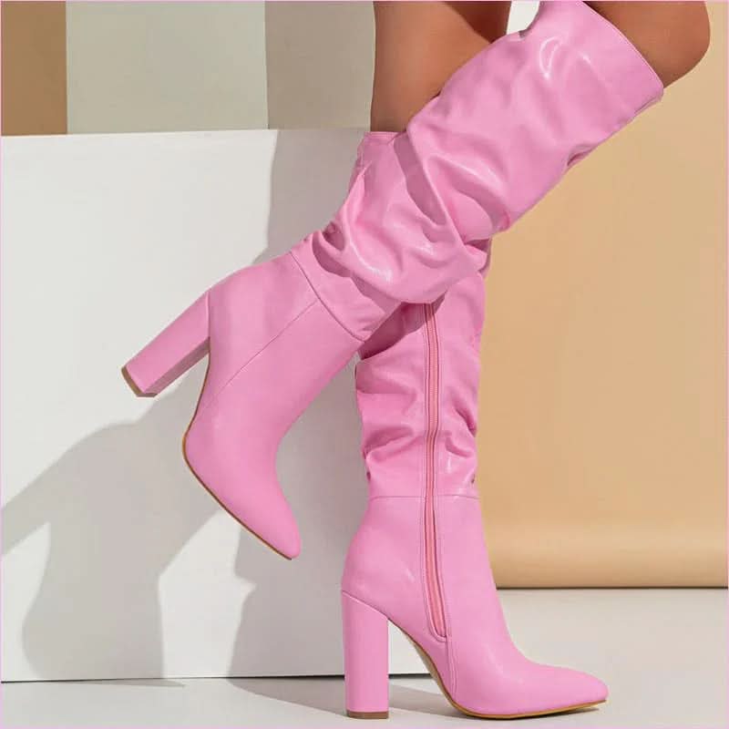 Pointed Toe Knee Length Boots with Zip Design and Sky-high Heels - Pleasures and Sins