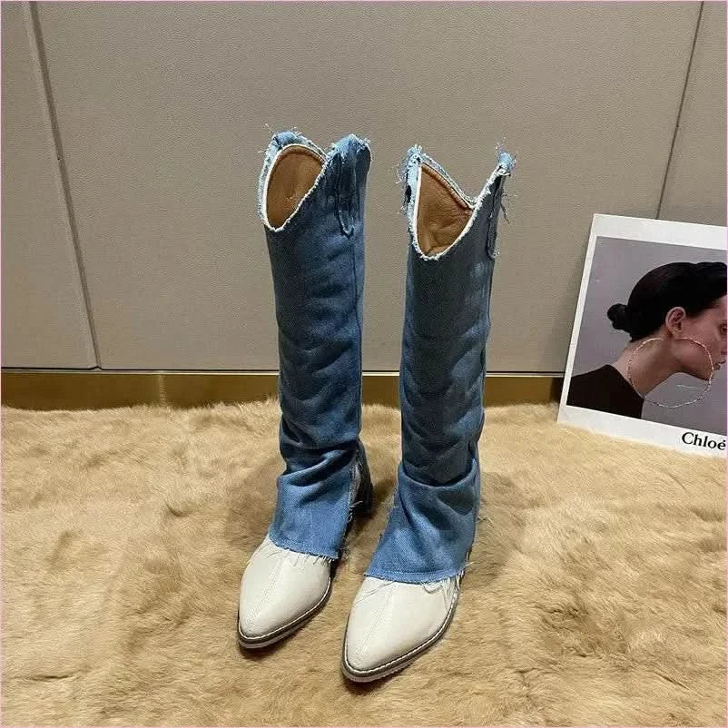 Pointed Toe Thick Heel Western Cowboy Boots for Women - Pleasures and Sins