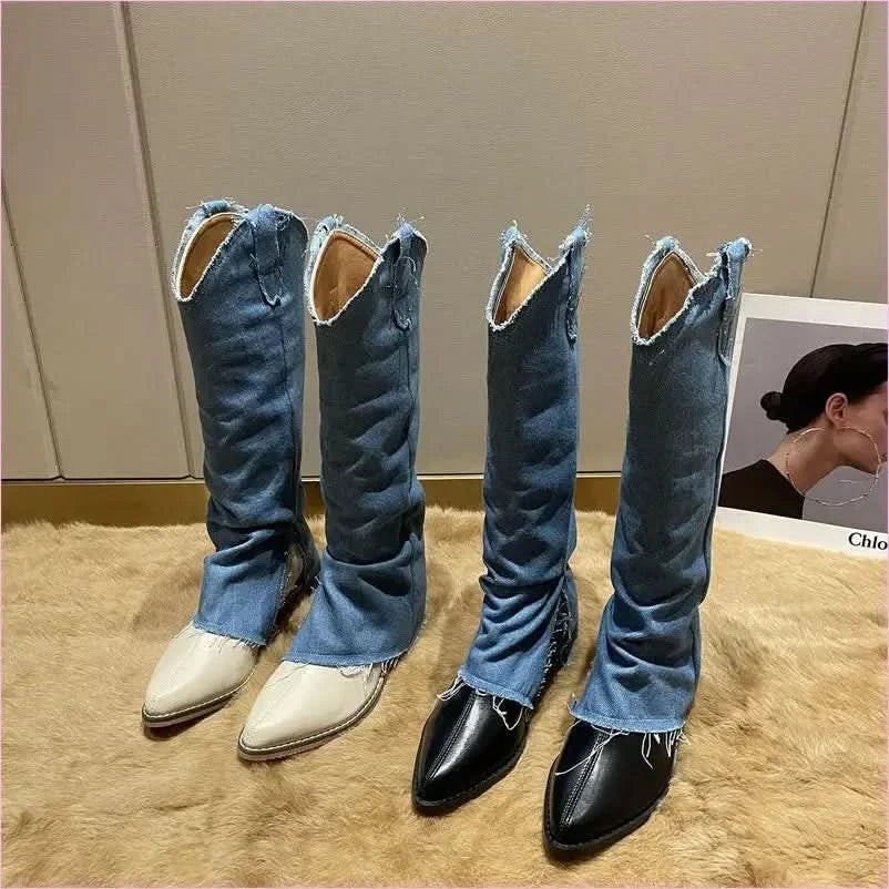 Pointed Toe Thick Heel Western Cowboy Boots for Women - Pleasures and Sins