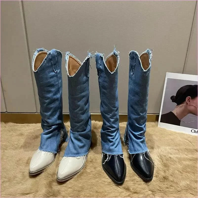 Pointed Toe Thick Heel Western Cowboy Boots for Women - Pleasures and Sins
