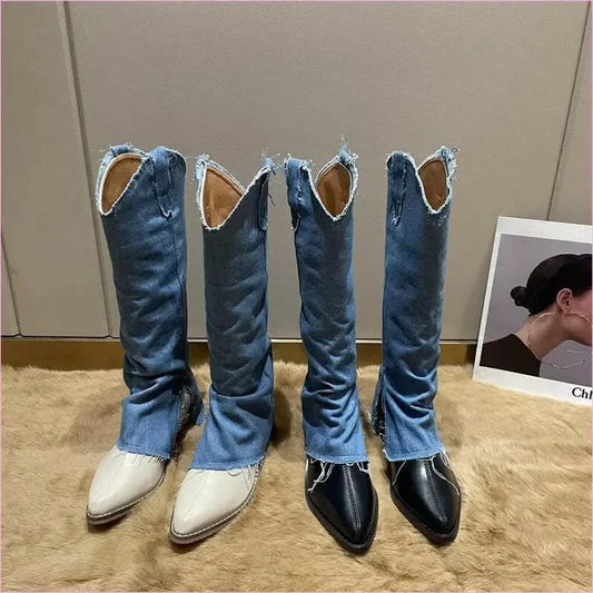 Pointed Toe Thick Heel Western Cowboy Boots for Women - Pleasures and Sins
