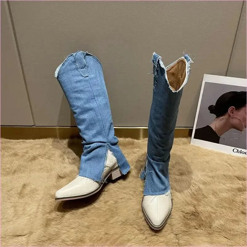 Pointed Toe Thick Heel Western Cowboy Boots for Women - Pleasures and Sins