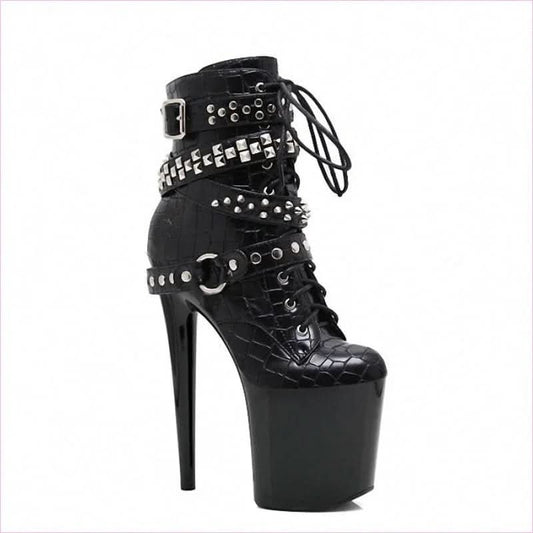 Pole Dance High Nightclub Platform Patent Leather Ankle Boots - Pleasures and Sins