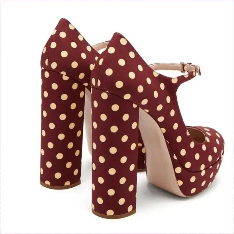 Polka Dot Mary Jane High Heel Shoes with Thick Sole for Stylish Comfort - Pleasures and Sins