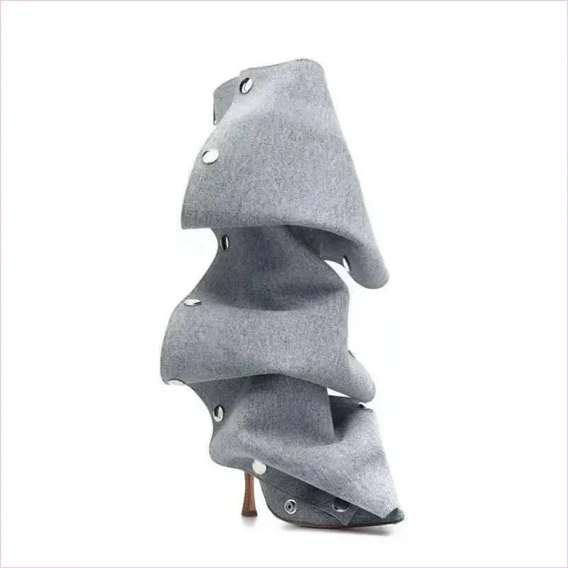 Punk Style Knee Length Pleated Rivet Western Cowboy Boots - Pleasures and Sins