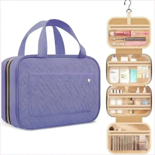 Purple Ladies Portable Travel Toiletry Bag with Hook and Compartments - Pleasures and Sins