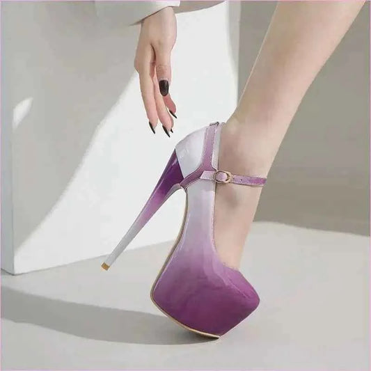 Purple Ombré Platform Heel Drag Queen Shoes with Removable Ankle Strap - Pleasures and Sins