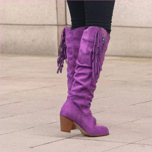 Purple Zip Overknee Boots for a Regal Purple Hue Look - Pleasures and Sins