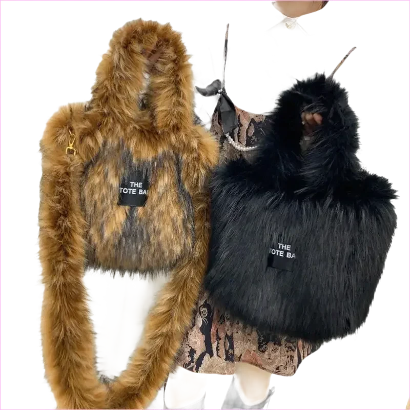 Rainbow Faux Fur Crossbody Tote Bag with Large Capacity - Pleasures and Sins