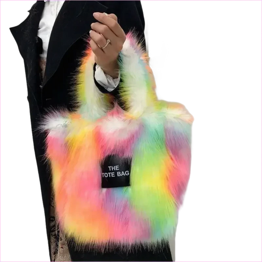 Rainbow Faux Fur Crossbody Tote Bag with Large Capacity - Pleasures and Sins