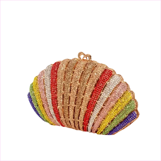 Rainbow Shell Rhinestone Evening Clutch Purse - Pleasures and Sins