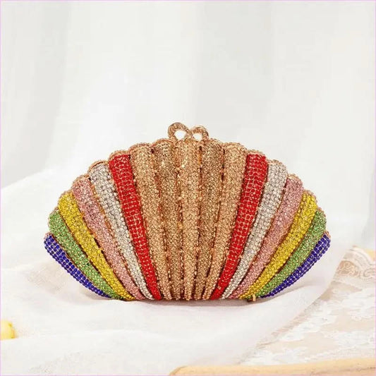 Rainbow Shell Rhinestone Evening Clutch Purse - Pleasures and Sins