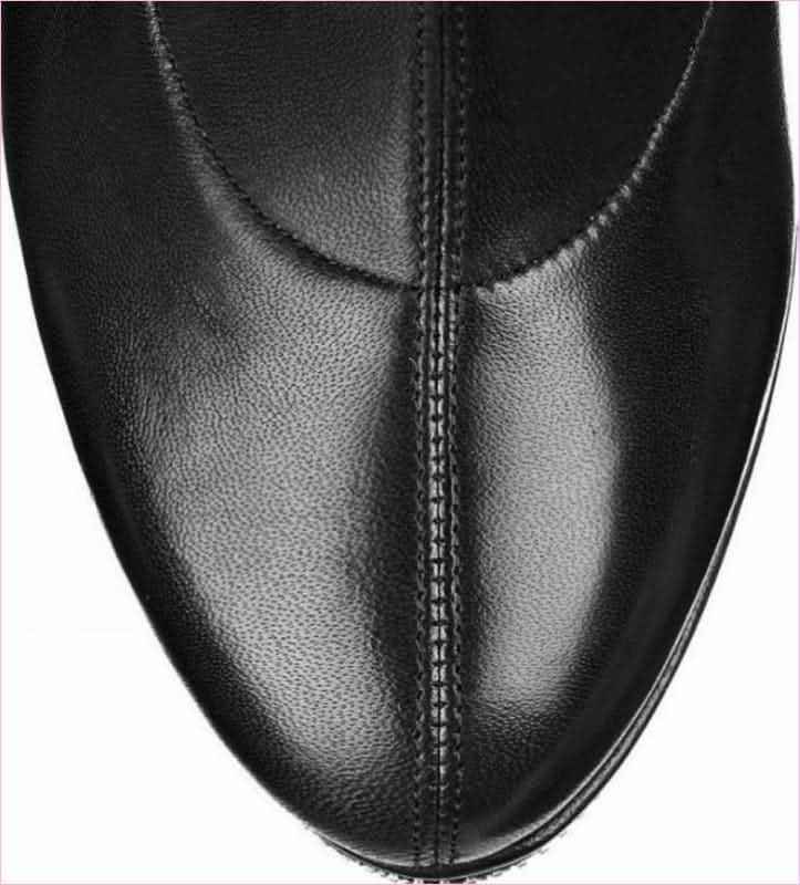 Real Leather Thigh Length Platform Boots in Black - Pleasures and Sins